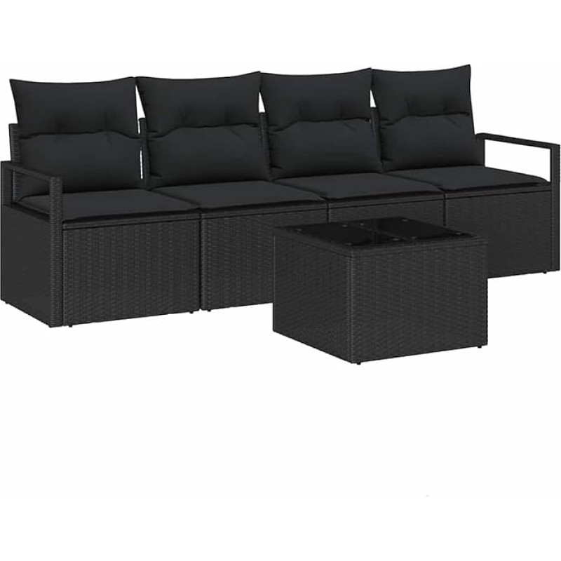 5-teiliges Garten-Sofa-Set mit Kissen Schwarz Poly Rattan, 2-Sitzer Garten-Sofa mit Stauraum & Kissen Schwarz Poly Rattan Gartenlounge Modelis3354922