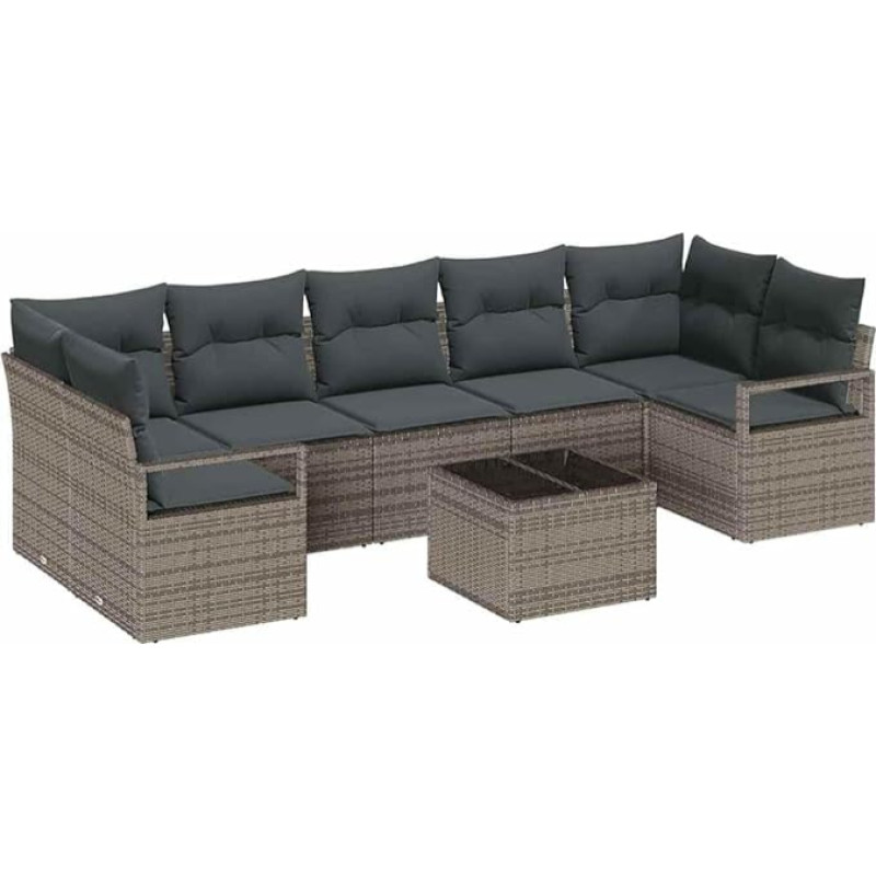 vidaXL 8 dalių sodo sofos-lovos komplektas su pagalvėle, pilkasis poliaratonas, 2 sėdimų vietų sodo sofa-lova su pagalvėle, pilkasis poliaratonas