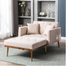 Miegamasis krėslas su miego funkcija, fotelis su reguliuojamu atlošu, sofa-lova su miego funkcija, 3 kryptimis reguliuojama sulankstoma sofa, sofa-lova/maža sofa-lova svetainei, miegamajam (smėlio spalvos)