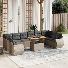 Schlafsofa-Set, 11-teiliges Gartensofa-Set mit Kissen aus Polyrattan, Grau, Set Schlafsofa, Wohnzimmer, Sofa, Garten, modernes Sofaset für den Außenbereich, Möbel yy