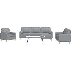 Gecheer 4-TLG. Sofagarnitur mit Fußhocker & Dekokissen Hellgrau Stoff, Moderne Couch Polstersofa für Wohnzimmer Schlafzimmer Spielzimmer3278311