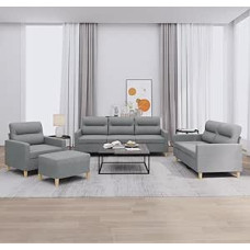 Gecheer 4-TLG. Sofagarnitur mit Kissen Hellgrau Stoff, Moderne Couch Polstersofa für Wohnzimmer Schlafzimmer Spielzimmer3201544