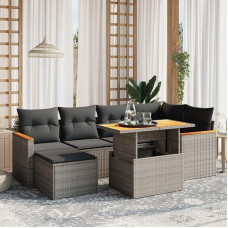 Gartensofa-Set 7-teilig mit grauen Kissen aus Polyrattan Möbel, Set Schlafsofa Wohnzimmer Sofa Garten, Set Modernes Sofa für den Außenbereich, Outdoor-Möbel L