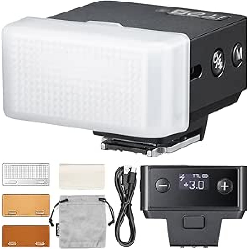 Godox iT20-O Flash mit Diffusor für Olympus Panasonic,Mini TTL Flash mit intuitivem Bildschirm,1,5 s Recycle,700 Vollstärke-Blitze mit USB-C-Ladung Eingebaute Batterie Tragbarer Taschenflash (schwarz)