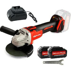 Akku-Winkelschleifer 18–21V, bürstenlos, für 115 / 125mm Scheiben, 4-Gang Drehzahlregelung, kompatibel mit Makita 18V Akkus, inkl. 2x 4,0 Ah Akku, Ladegerät & Zubehör