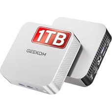 GEEKOM Mini kompiuteris A5 Pro su AMD Ryzen 5 7430U 1TB SSD | Kompaktiškas mini stalinis kompiuteris Win 11 Pro | 6 x USB | Keturių ekranų ekranas | Su SD kortelių skaitytuvu | 2,5G LAN, mini kompiuteris namų biurui