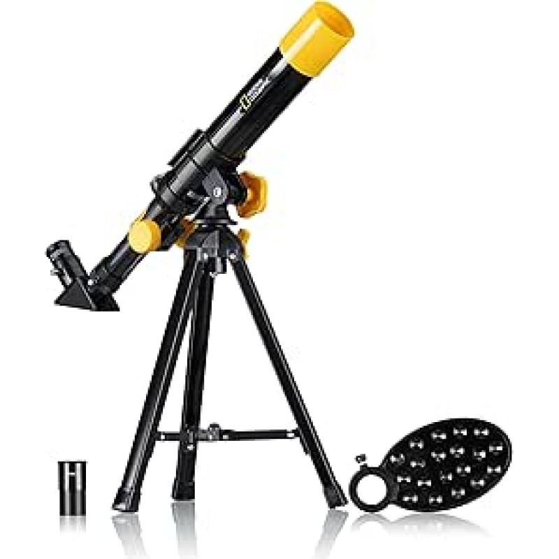 National Geographic Lens Telescope 40/400 Table Telescope for Children with AZ Mount, 2 Eyepieces, Integrated Compass and Smartphone Holder, Black, 9140400