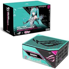 ASUS ROG Thor 1200W Platinum III Hatsune Miku Edition ARGB žaidimų maitinimo šaltinis (suderinamas su ATX 3.1, 80Plus Platinum, GaN MOSFET, GPU pirmosios įtampos matavimas, magnetinis OLED ekranas, mėlyna, žalia, rožinė spalvos)