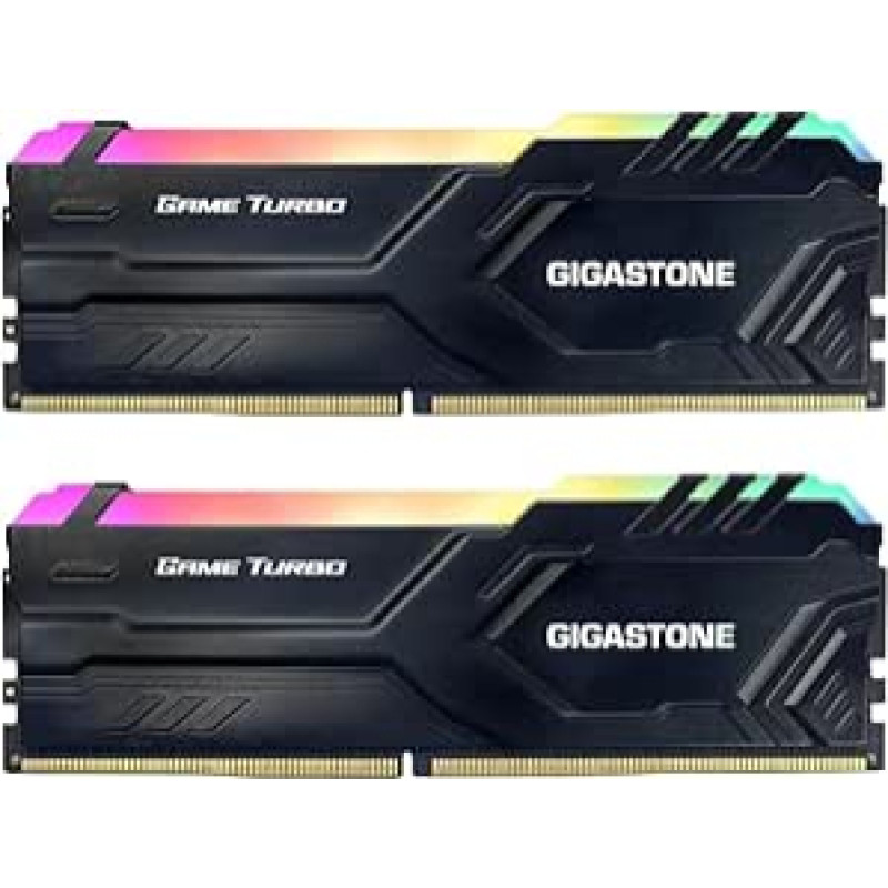 【RGB RAM DDR4】GIGASTONE Game Turbo 8 GB x 2 (16 GB rinkinys) DDR4 3600 MHz PC4-28800 CL 18-22-22-42 Intel XMP 2.0 AMD Ryzen 1.35V UDIMM 288-Pin unbuffered Non-ECC Desktop hohe Leistung Speicher - Schwarz