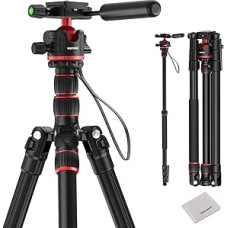 NEEWER BASICS TP08 Camera Tripod Monopod 77 Inch Compact Lightweight DSLR Travel Video Tripod 360° Ball Head Arca Type Quick Release Plate Inverted Centre Axis and 2 Cleaning Cloths, Max. Load 13 lb