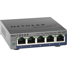 Netgear GS105E-200PES 5-Port Smart Managed Plus Gigabit Switch (up to 2000 Mbps, plug-and-play, configurable with German GUI, VLAN, QoS/DoS, IGMP snooping, fanless, metal chassis)