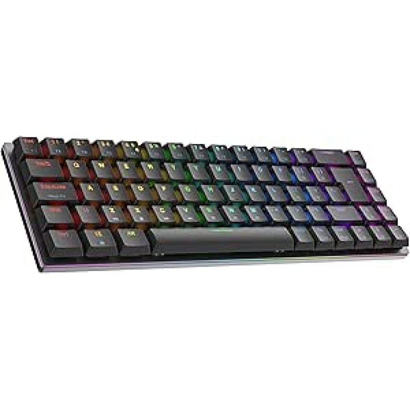 Ranked G65 Guardian 65% | Visas aliuminis | Hot-Swap mechaninė žaidimų klaviatūra | 69 klavišų RGB LED kompiuteriui/Mac | QWERTY ISO UK išdėstymas (juoda, Gateron Low Profile Red)