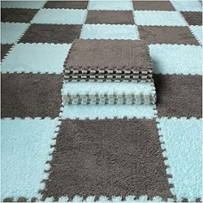Plüsch-Krabbelmatte, 6er-Pack Plüsch-Schaumstoffmatten, quadratisch, 12 x 12 x 0,4 Zoll, Mehrfarbig(Gray+Light Blue)