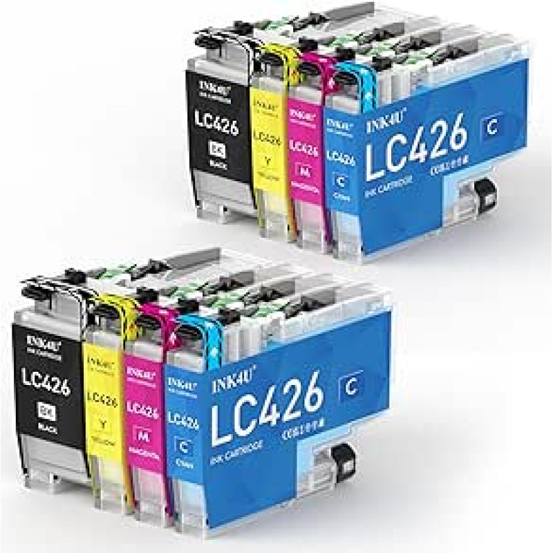 INK4U LC426 kasetės, suderinamos su Brother LC 426 LC426XL LC426VAL kasetėmis, skirtomis Brother MFC-J4335DW MFC-J4340DW MFC-J4535DW MFC-J4535DW MFC-J4540DW spausdintuvams (8 vnt., LC-426BK LC-426C LC-426M)