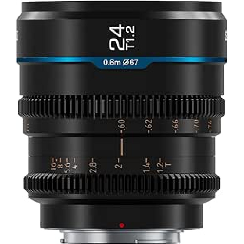 SIRUI Night Walker 24 mm kinematografinis objektyvas su rankiniu fokusavimu, T1.2 didelės diafragmos objektyvas ir S35 kadro pagrindinis objektyvas, skirtas M4/3 fotoaparatams, skirtas BMPCC4K, GH5II, GH6, Z Cam (MS24M-B, juodas)