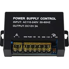 Nuolatinės srovės 12V 3A maitinimo šaltinis durų prieigos kontrolės sistemai ir vidinio ryšio kamerai (įėjimas: 110-240 V kintamosios srovės / išėjimas: 12V nuolatinės srovės 3A)