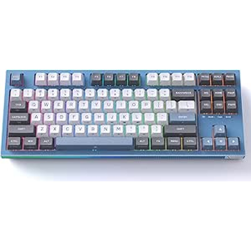 KEMOVE K87 žaidimų klaviatūra, mechaninė belaidė, 2,4 GHz/Bluetooth/laidinė 80% TKL klaviatūra su raudonais jungikliais, RGB apšvietimu, daugialypės terpės klavišais, JAV išdėstymas, skirta Win/Mac, mėlyna