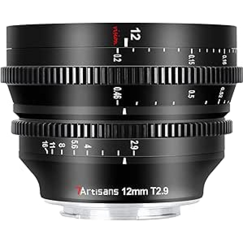 7artisans APS-C itin plataus kampo kino objektyvas 12mmT2.9 Didelė diafragma Rankinis fiksuotas fokusavimas Mažas iškraipymas Suderinamas su Nikon Z-Mount Z5 Z6 Z7 Z9 Z50 Z6II Z7II ZFC Juoda