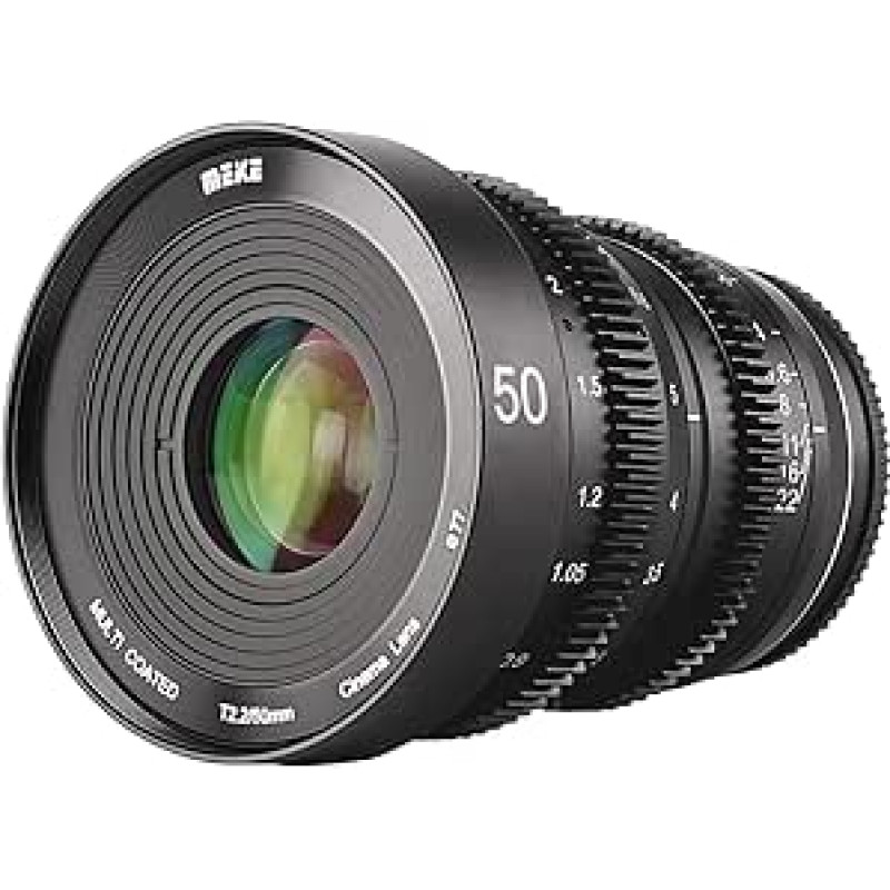 MEKE 50 mm T2.2 didelės diafragmos rankinio fokusavimo 4K kino objektyvas, skirtas 