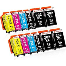 12 pakuočių 202XL spausdintuvo kasečių, suderinamų su Epson 202 XL daugiapakopėmis kasetėmis, skirtomis Expression Premium XP-6000 XP-6100 XP-6105 XP-6005 XP6000 XP6100 XP6105 XP6005 XP6001 XP-6001 rašalui