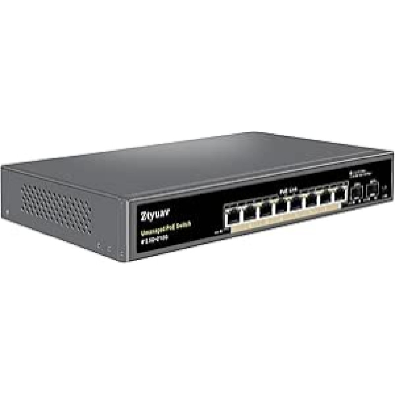 10 prievadų PoE komutatorius 2.5G nevaldomas PoE komutatorius su 8 x 2.5G 120W PoE+ prievadais, 2 x 10G SFP+, IEEE802.3af/at palaikymas, automatinis prievado greičio derinimas, VLAN