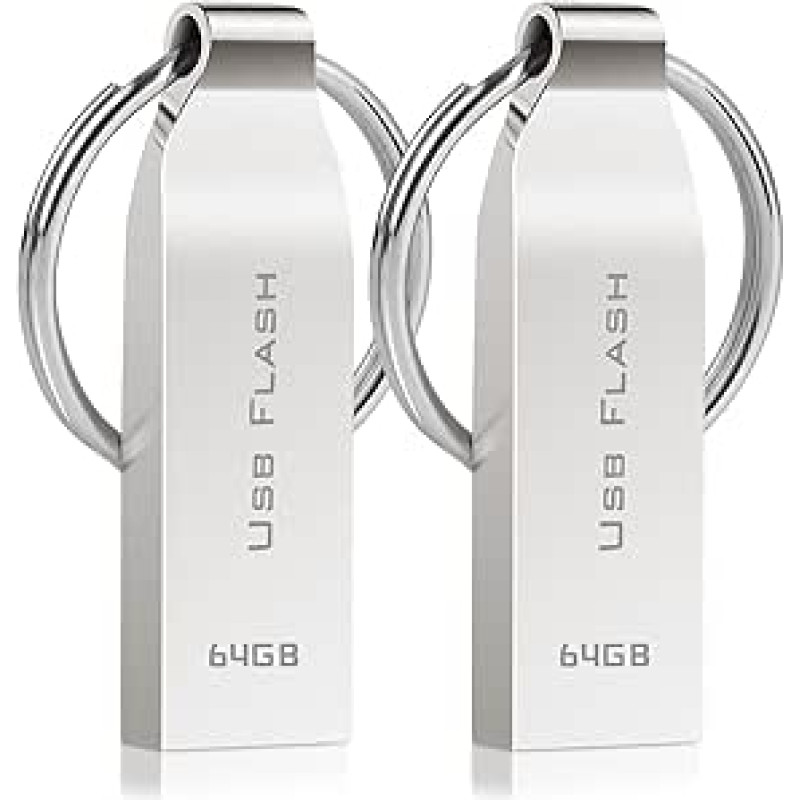 USB atmintinė 64 GB atminties kortelė USB 2.0 Metalinė duomenų saugykla USB atmintinė su raktų pakabuku, skirta nešiojamajam kompiuteriui, automobiliui, asmeniniam kompiuteriui, kompiuteriui
