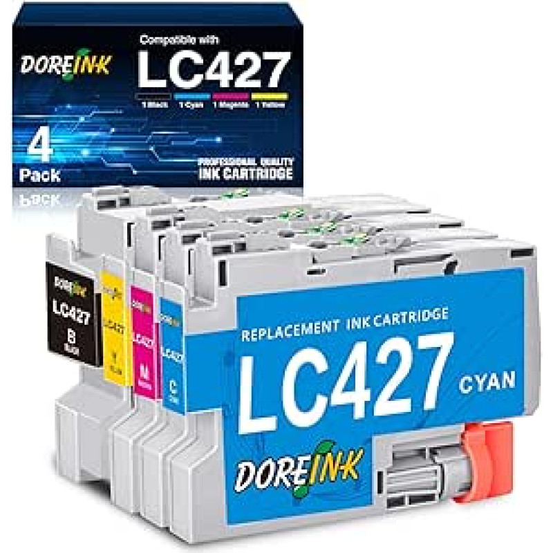 LC427 LC 427 rašalo kasetės suderinamos su Brother LC427 spausdintuvo kasetėmis, skirtomis Brother HL-J6010DW, MFC-J5955DW, MFC-J6955DW, MFC-J6955DW, MFC-J6957DW, MFC-J6959DW (4 pakuotės, 1 juoda, 1 žydra, 1 purpurinė, 1
