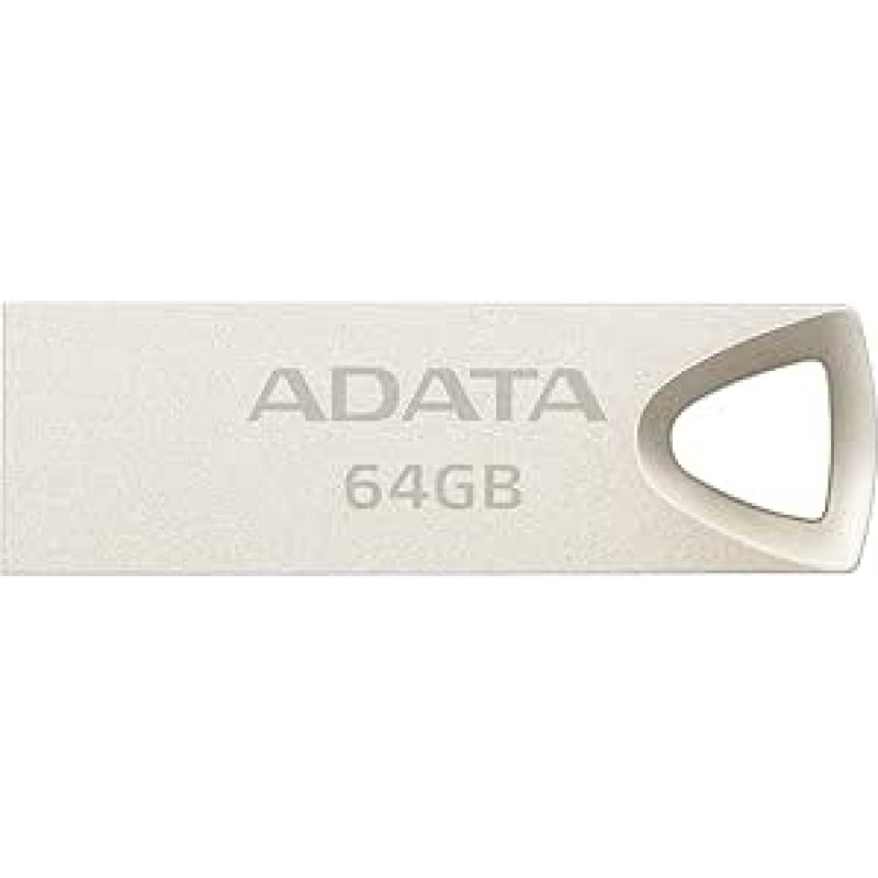 ADATA UV210 64 GB metalinio stiliaus USB atmintinė be dangtelio, atspari vandeniui, dulkėms, smūgiams, aukso spalvos (AUV210-64G-RGD)