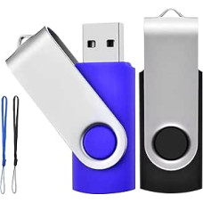 2 Pack 32GB USB 2.0 Flash Drive Rotating Flash Drive with Strings Good Gift for Kids, Parents and Friends (32GB, Black/Blue)