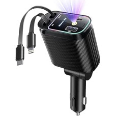 4 in 1 cigarečių žiebtuvėlio USB C 69 W automobilinio įkroviklio adapteris, ištraukiamas 