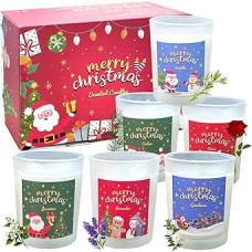 Pack of 6 Christmas Candles, Scented Candles in Glass, Scented Candles Set for Christmas, Natural Soy Wax, Soy Aromatherapy Candles Decoration, Candle Gift Set for Women, Men and Colleagues