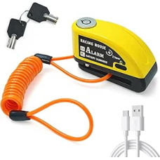 Motorrad Bremsscheibenschloss mit Alarm 110 dB, Wiederaufladbares USB-C Motorrad Schloss mit 500 mAh Akku, Robustes Aluminiumgehäuse, Wetterfest & Staubdicht, 7 mm Diebstahlsicherung für Motorrad, Rol