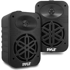 Pyle Speaker Set Outdoor Indoor - 500 W 4 Inch 2-Way Boxes Waterproof Full Range Stereo Sound, Weatherproof for Boat, Patio, Pool Wired Speaker Boxes, Black