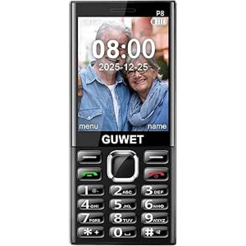 Senjorų mobilusis telefonas be sutarties, pensininkų mobilusis telefonas su SOS pagalbos iškvietimo mygtuku, didelis mygtukas, mobilusis telefonas senjorams, GSM su dviem SIM kortelėmis, 2,9 colio spalvotas ekranas, 1600 mAh