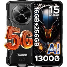 DOOGEE Fire 7 5G Android 15 Lauko mobilusis telefonas be sutarties 13000 mAh Dimensity 6300 256GB + 16GB Lauko išmanusis telefonas 64MP AI kamera, 6,6 colių IPS ekranas, 3 kortelės Dual 5G SIM/IP68/GPS/Fingerprint/NFC/OTG