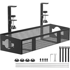 Cable Management Tray Under the Desk - No Drilling - Add Support Metal Rod - Office and Home - No Damage to the Table (Black, 42 cm)