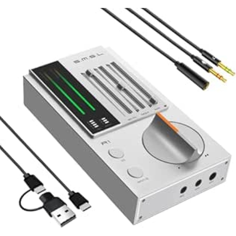 SMSL R1 DAC Headphone Amplifier, Desktop DAC Amp USB-C Digital to Analog Audio Converter for Gaming PC PS5, Microphone/USB/Optical/Coaxial Input, 3.5 mm/4.4 mm/RCA Output, EQ/Bass/Treble Controller