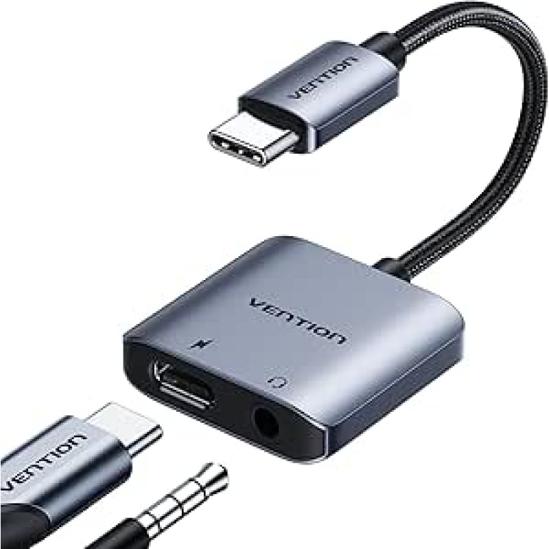 VENTION USB-C-3,5 mm garso adapteris 32 bitų/384 kHz, C tipo adapteris į ausinių lizdą su PD 60 W greitojo įkrovimo lizdo kabeliu AUX į USB C, skirtas 