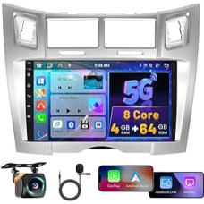 8 Core 4G + 64G Hikity Android 15 Car Radio for Toyota Yaris, Vizi 2005-2011 with Carplay Android Car Sat Nav, Car Radio with 9 Inch Screen, Bluetooth FM/RDS Mirror Link DSP