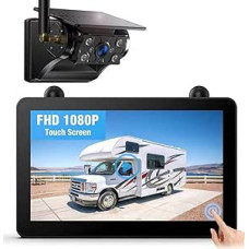 Belaidės saulės magnetinės atbulinės eigos kameros, 7 colių 1080P jutiklinis IPS monitorius, 12000 mAh akumuliatorius, 1 minutės sąranka, IP69K vandeniui atsparios atbulinės eigos kameros nameliams ant ratų, priekaboms ir sunkvežimiams