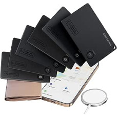 6 itin plonų MFi sertifikuotų piniginių stebėjimo įrenginių pakuotė su 1 belaidžiu įkrovikliu, suderinama su 