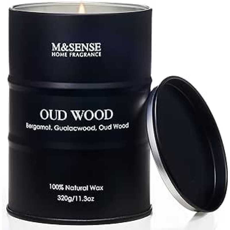 M&SENSE Oudholz Duftkerzen Weihnachtsdeko, Natürliche Sojawachs Feiertagskerze, 320g 70 Stunden Weihnachtskerzen, Winterkerzen Geschenke für Männer Frauen, Sandelholz Duftkerze für Zuhause