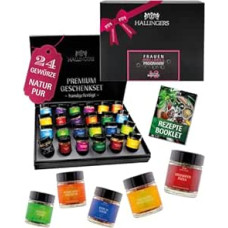 Hallingers Genuss Manufaktur Prieskonių dovanų rinkinys Motinos dienai - 24 aukščiausios kokybės prieskoniai iš viso pasaulio stiklinėje, elegantiškoje dovanų dėžutėje, prieskonių rinkinys 