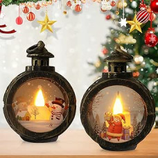 Pack of 2 Christmas Decoration Lanterns: Christmas Decoration Indoor Light with LED, Flameless Christmas Candles, Battery Operated, Illuminated Lantern for Christmas Decoration, Indoor and Outdoor Use