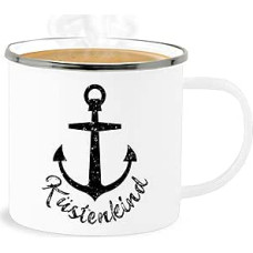 Emaliuotas skardinis puodelis - pareiškimas - pakrantės vaikas su inkaru - juodas - 300 ml - baltas sidabrinis - pareiškimai Jūrų puodelis Laimingų Naujųjų metų Jūrų saugus plaunant indaplovėje Naujieji metai Jūrinis