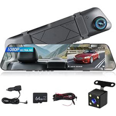 NHOPEEW 1080P Mirror Dash Cam with 4.5 Inch Screen - Front and Rear Cameras Support Loop Recording, Reversing Line Exposure Control, Night Vision Dash Cam, Plug and Play