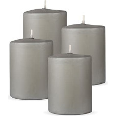 Pillar Candles Pack of 4 Light Grey Diameter 7 x 8 cm Wax Candles Long Burning Time up to 20 Hours Unscented Pillar Candles Many Colours / Sizes