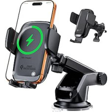KPON 15 W Qi mobiliojo telefono laikiklis automobilyje su įkrovimo funkcija, indukcinė įkrovimo stotelė automobilyje su įsiurbimo funkcija ir spaustuku, automatinis prispaudimo automobilinis belaidis įkroviklis 