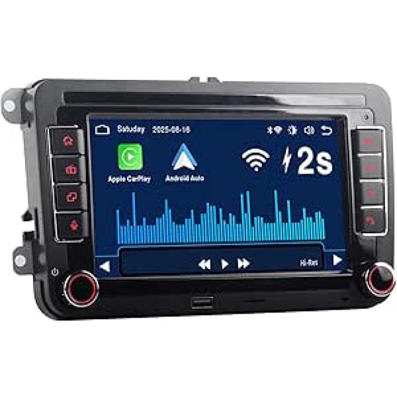 Automobilinis radijo imtuvas VW Passat Caddy Ti-guan TOU-Ran Golf 5 6 GTI T5 EOS Polo - su belaidžiu Carplay/Android Car, jutikliniu ekranu, Bluetooth, AMFM radiju ir TF kortelės palaikymu