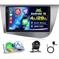 4+128G Android Car Radio with Screen for Seat Leon 2005-2012 (Left-Hand Drive) Wireless Carplay, Car Radio with Sat Nav, 9 Inch Incell Screen, Android Car/FM/RDS/Reversing Cam